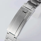 Sugess S418-2 steel folding clasp with S emblem, brushed finish, close-up