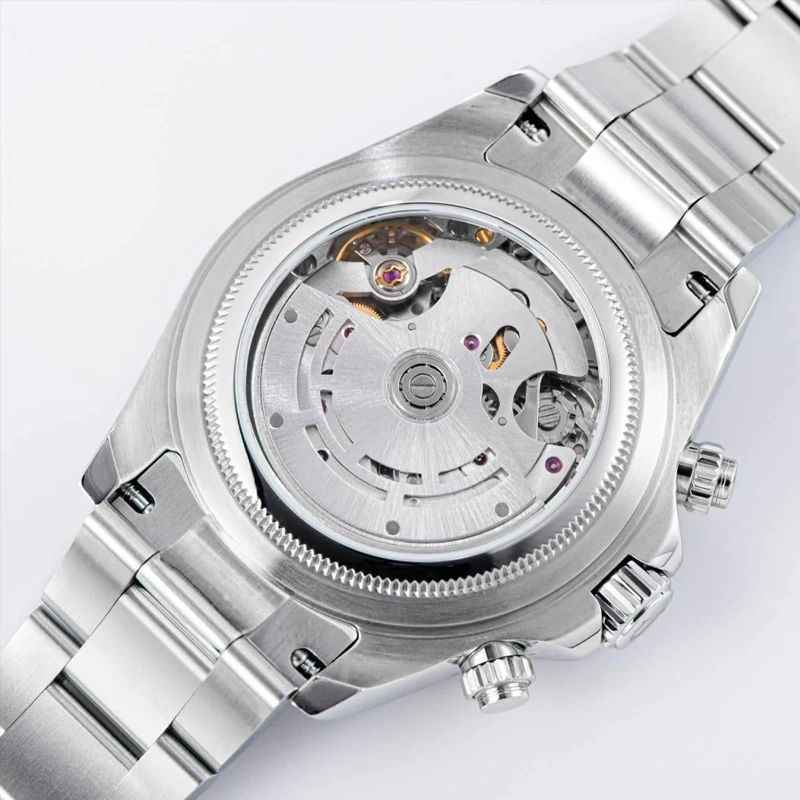 Sugess S418-2 exhibition caseback, SL4801 automatic chronograph movement with rotor, steel bracelet