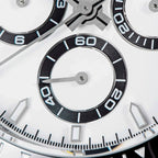 Sugess S418-2 white dial running-seconds sub-dial macro, black ring and applied markers, close-up