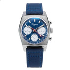 Sugess S419 ST1902 chronograph 37mm, blue dial, white sub-dials, blue canvas strap, front view