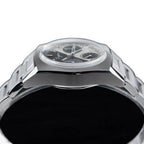 Sugess S419 dual color split black and silver dial on steel bracelet, angled studio product view