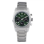 Sugess S419 ST1902 chronograph 37mm, green dial, black sub-dials, green canvas strap, front view