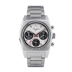 Sugess S419 ST1902 chronograph 37mm, silver panda dial, black sub-dials, steel bracelet, front view