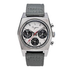 Sugess S419 ST1902 chronograph 37mm, white panda dial, black sub-dials, grey canvas strap, front on white