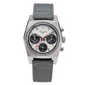 Sugess S419 ST1902 chronograph 37mm, white panda dial, black sub-dials, grey canvas strap, front view