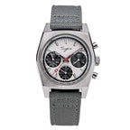 Sugess S419 ST1902 chronograph 37mm, white panda dial, black sub-dials, grey canvas strap, front view