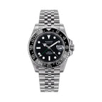 Sugess S420-2 Ocean Star GMT automatic diver 40mm, black dial, black bezel, jubilee bracelet, front view