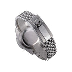 Sugess S420-2 jubilee bracelet folding clasp with S emblem, brushed and polished links, side view