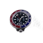 Sugess S420-2 Pepsi GMT diver, blue and red bezel, black dial, jubilee bracelet, front view reflected on black