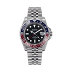 Sugess S420-2 Ocean Star GMT automatic diver 40mm, black dial, blue and red Pepsi bezel, jubilee bracelet, front