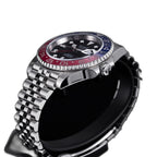 Sugess S420-2 Pepsi GMT diver side profile, blue and red bezel with coin-edge, jubilee bracelet and crown