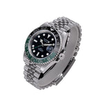 Sugess S420-2 Sprite GMT diver, green and black bezel, black dial, jubilee bracelet, angled studio product view