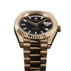 Sugess S433 gold president bracelet with S emblem folding clasp, polished links, side view
