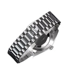 Sugess S433 steel president bracelet with S emblem clasp, brushed and polished links, close-up