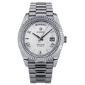 Sugess S433 day-date automatic 40mm, white silver dial, Roman numerals, fluted bezel, president bracelet, front