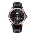 Sugess S437-05 automatic moonphase 41mm, black dial, rose gold case, big date, moon phase, brown leather, front