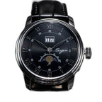 Sugess S437 automatic moonphase 41mm, black dial, steel case, big date, moon phase, black leather, front studio