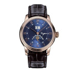 Sugess S437 automatic moonphase 41mm, blue dial, rose gold case, big date, moon phase, brown leather, front