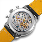 Sugess S438 exhibition caseback, hand-winding chronograph movement, 316L stainless steel, 5ATM, yellow strap