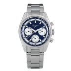 Sugess S442 automatic chronograph 38mm, blue panda dial, white sub-dials, steel case, tachymeter, steel bracelet, front