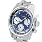 Sugess S442 blue panda chronograph side profile, pump pushers and S crown, steel bracelet, on black
