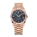 Sugess S449 automatic day-date dress watch 36mm, black mother-of-pearl dial, diamond markers, rose gold case, front