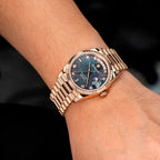 Sugess S449 black mother-of-pearl day-date on the wrist, rose gold president bracelet, diamond markers, Friday