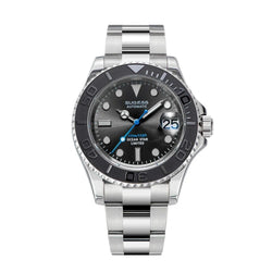 Sugess S450 Ocean Star automatic dive watch 40mm, grey dial, black bezel, blue seconds hand, steel bracelet, front