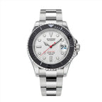Sugess S450 Ocean Star automatic dive watch 40mm, white dial, black bezel, red seconds hand, steel bracelet, front