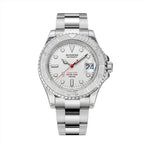Sugess S450 Ocean Star automatic dive watch 40mm, white dial, platinum steel bezel, red seconds, steel bracelet, front