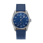 Sugess S451 ST1721 regulator dress watch 38mm, royal blue guilloche dial, date, blue leather strap, front view