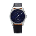 Sugess S451 ST1721 dress watch 38mm, blue sandstone aventurine dial, off-centre hours, sub-seconds, black leather, front