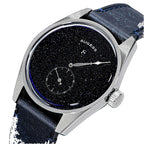Sugess S451 blue sandstone aventurine dress watch, blue leather strap, angled product view on black
