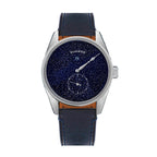 Sugess S451 ST1721 dress watch 38mm, blue sandstone aventurine dial, off-centre hours, sub-seconds, blue leather, front