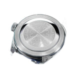 Sugess S451 stainless steel caseback with engraved gear motif, SS316L 5ATM Number Hour, on a blue leather strap