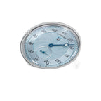 Sugess S451 ice blue guilloche regulator dress watch, grey suede strap, angled studio view on navy