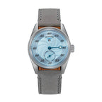Sugess S451 ST1721 regulator dress watch 38mm, ice blue guilloche dial, blued hands, date, grey suede strap, front