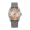 Sugess S451 ST1721 regulator dress watch 38mm, salmon guilloche dial, blued hands, date, grey suede strap, front