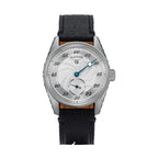 Sugess S451 ST1721 regulator dress watch 38mm, silver guilloche dial, blued hands, date, black leather strap, front
