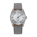 Sugess S451 ST1721 regulator dress watch 38mm, silver guilloche dial, blued hands, date, grey suede strap, front