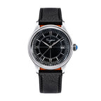 Sugess S455 Art Master automatic dress watch, black frosted dial, grey suede strap, front view