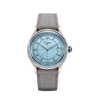 Sugess S455 Art Master automatic dress watch, ice blue frosted dial, grey suede strap, front view