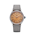 Sugess S455 Art Master automatic dress watch, salmon frosted dial, grey suede strap, front view