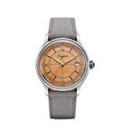 Sugess S455 Art Master automatic dress watch, salmon frosted dial, grey suede strap, front view