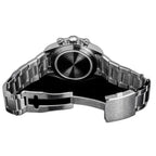 Sugess S457 chronograph steel caseback with coiled bracelet and signed folding clasp, on black