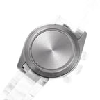 Sugess S457 chronograph solid steel screw-down caseback and steel bracelet, on black
