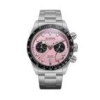 Sugess S457 BB manual chronograph 41mm, pink dial, black sub-dials, tachymeter bezel, steel bracelet, front view