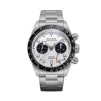 Sugess S457 BB manual chronograph 41mm, silver panda dial, black sub-dials, tachymeter bezel, steel bracelet, front