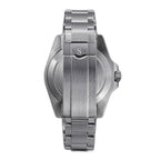 Sugess S463 solid steel screw caseback with S-engraved clasp above, steel bracelet, on white