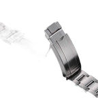 Sugess S463 steel oyster bracelet folding clasp with engraved S logo, close-up on white